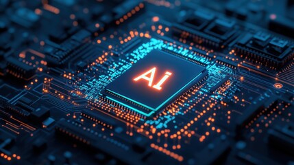 Fototapeta premium Close-Up of a Microprocessor with AI Technology