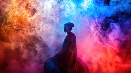Silhouette of a Person in Colorful Smoke