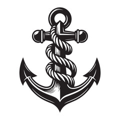 Anchor and rope Silhouette vector  black color white background