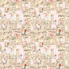 Obraz premium seamless pattern with flowers and labels