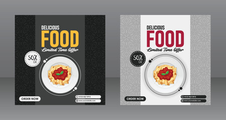 Square Delicious Food Black and White Poster Template Collection For Marketing Purposes, Food Banner, Food Poster, Food Flyer, Restaurant Flyer, Restaurant Banner, Restaurant Poster
