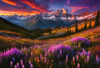 Obraz premium breathtaking panoramic view vast mountain range under dramatic dynamic cloudscape vibrant colors, mountains, peaks, summits, valleys, landscapes, nature