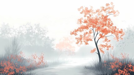 Naklejka premium a fog-covered forest, creating a peaceful and mysterious atmosphere ideal for seasonal stock imagery.