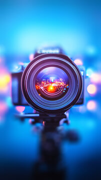 close-up of a professional camera lens against a dark background, perfect for a lens-themed wallpaper	

