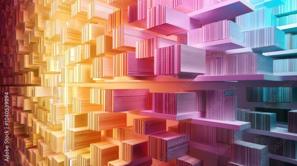 Poster Abstract Geometric Pattern with Stacks of Color-Graded Blocks