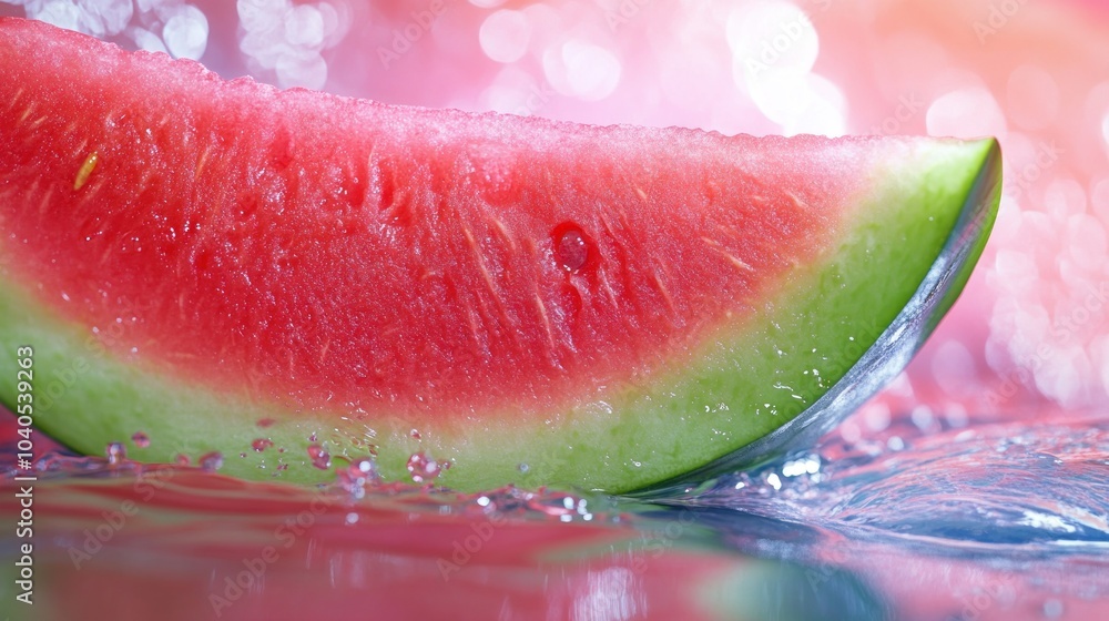Poster a watermelon slice floating on water with a pink background