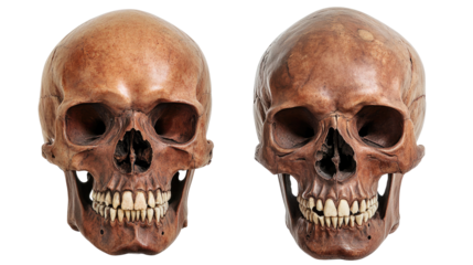 Collection of Human Skulls Displayed on White Background Generative AI