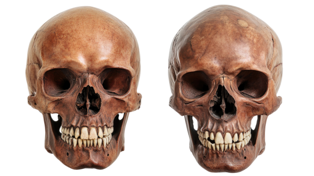 Collection of Human Skulls Displayed on White Background Generative AI