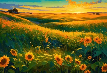Fototapeta premium vibrant grasslands transformation climate change depictions diverse dazzling bold textures highlighting ecological shifts, flora, colors, landscape