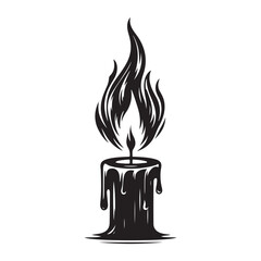 Candle flame silhouette  vector black color white background 