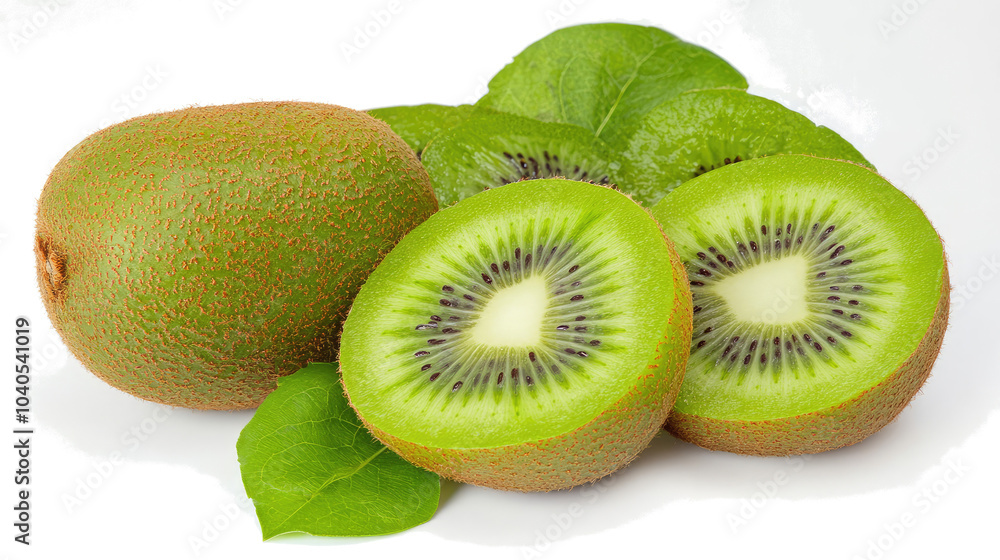 Aufkleber fresh kiwi slices and whole fruit arranged on a transparent surface generative ai