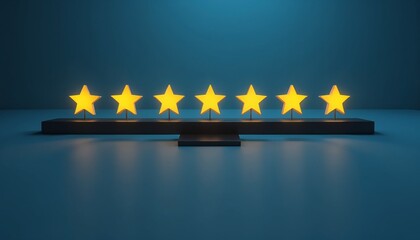 Glowing gold stars on a stand on a blue background