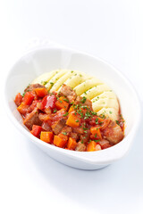 meat with mashed potato and vegetables