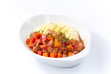meat with mashed potato and vegetables