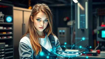 Futuristic Technology Concepts Person Interacting with Holographic Interface in Modern Workspace