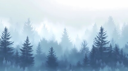 Fototapeta premium Foggy morning in an autumn forest, with orange and yellow leaves on the trees, creating a peaceful and calming seasonal landscape.