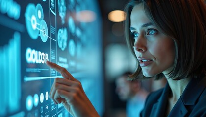 Futuristic Technology Concepts Person Interacting with Holographic Interface in Modern Workspace