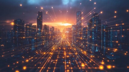 Naklejka premium Futuristic City Concept with Glowing Effects