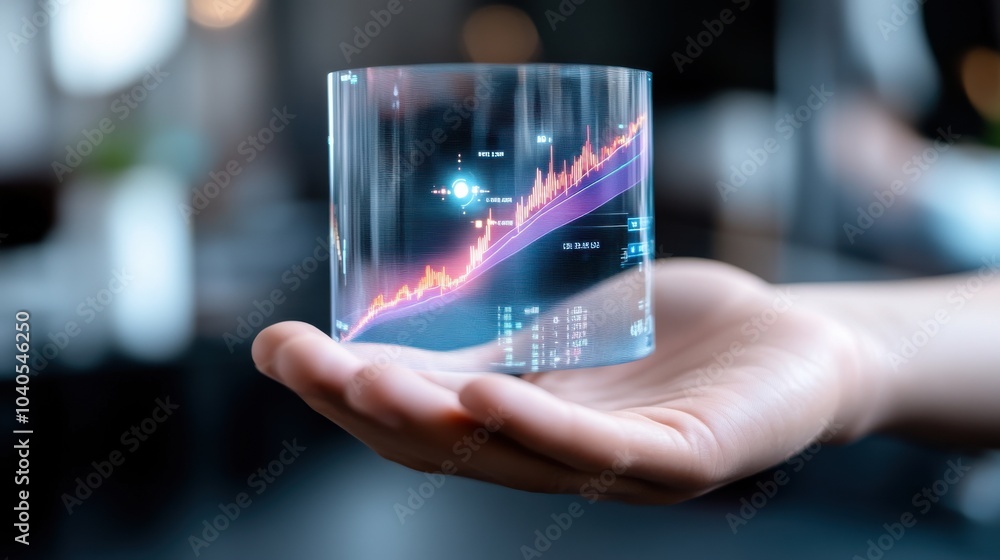 Poster hand holding a transparent data visualization display