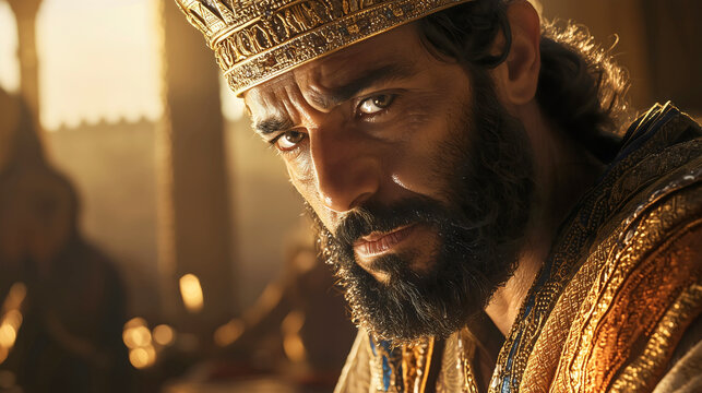 The end of King Hezekiah's reign in Israel, where he sits in his palace wearing his royal crown, as he is remembered for saving his people from destruction according to the Bible.