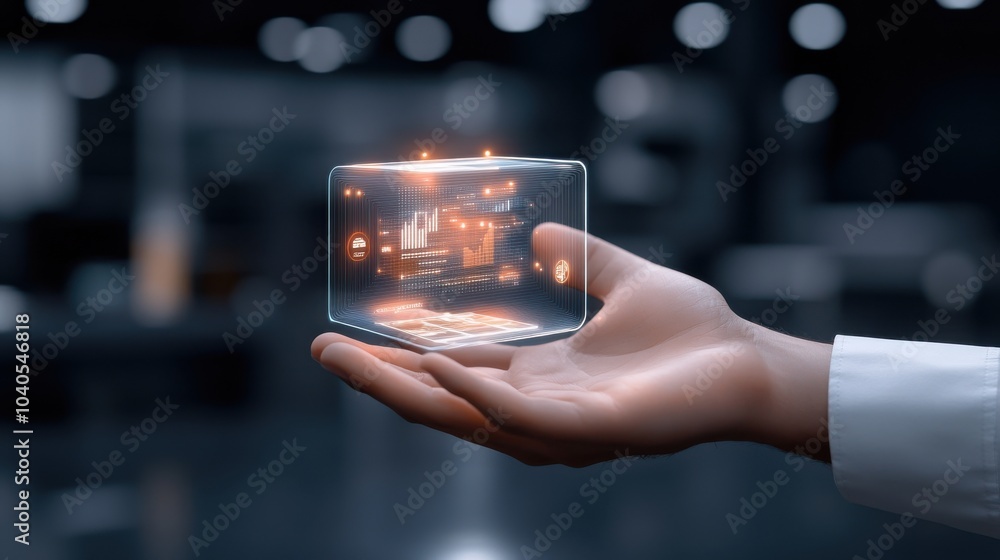Poster hand holding transparent display with digital interface