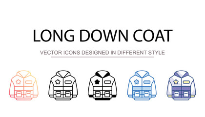 Long Down Coat icon design with white background stock illustration