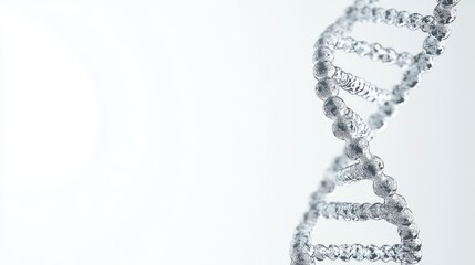 A detailed image of a DNA double helix structure, set against a clean, white background