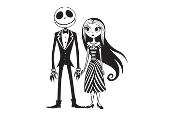 Halloween Jack and Sally Silhouette Vector for Printable Graphics