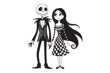 Fototapeta premium Halloween Jack and Sally Silhouette Vector for Printable Graphics