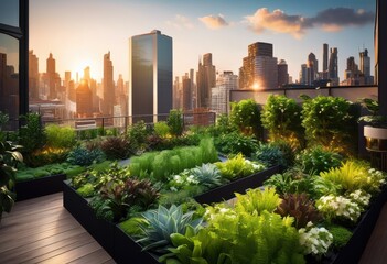 Fototapeta premium captivating urban garden design featuring lush vibrant modern aesthetic appeal city environment, abundant, accents, area, architecture, badlogic, botanical
