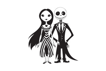 Halloween Jack and Sally Silhouette Vector for Printable Graphics