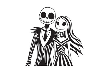 Halloween Jack and Sally Silhouette Vector for Printable Graphics
