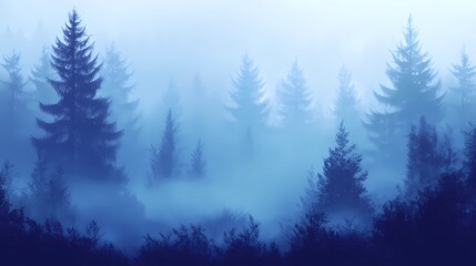 Autumn trees hidden in thick fog, with a path covered in golden leaves, creating a serene and mysterious fall forest atmosphere.