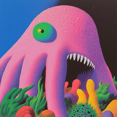 Comic illustration, Retro and 90s style, Cosmos, Pop Art, Abstract, Crazy, Generative AI