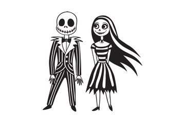 Halloween Jack and Sally Silhouette Vector for Printable Graphics