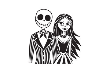 Halloween Jack and Sally Silhouette Vector for Printable Graphics