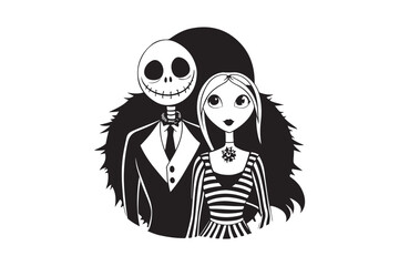 Halloween Jack and Sally Silhouette Vector for Printable Graphics