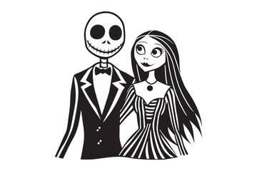 Halloween Jack and Sally Silhouette Vector for Printable Graphics