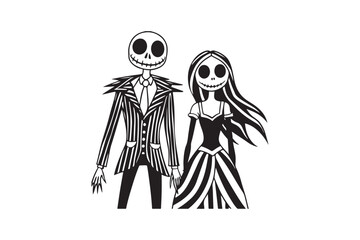 Halloween Jack and Sally Silhouette Vector for Printable Graphics