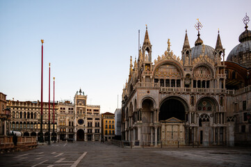 San Marco Place in Venice at the sunrise