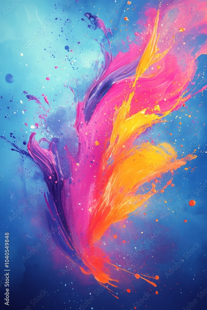 Poster vibrant abstract art with splashes of color on canvas created in a contemporary studio