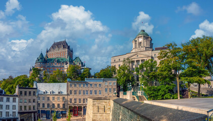 View of the skyline of the Quebec City from the Petit Champlain district, Quebec, Canada
