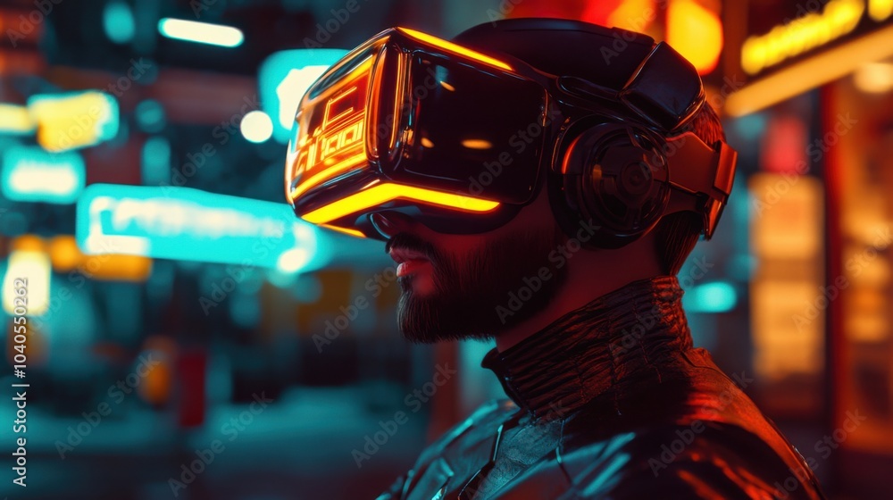 Poster a futuristic scene of a person immersed in virtual reality, symbolizing the digital escapism in mode