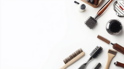 Fototapeta premium Various barbershop tools isolated on a white background, providing ample copy space for text.
