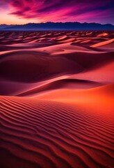 Naklejka premium stunning dessert landscapes bathed vibrant dusk colors rich textures unique patterns sky, desert, horizon, light, twilight, illumination, scenery, earth
