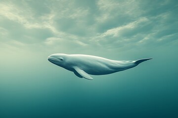 Naklejka premium A majestic whale glides gracefully through the tranquil depths of the ocean.