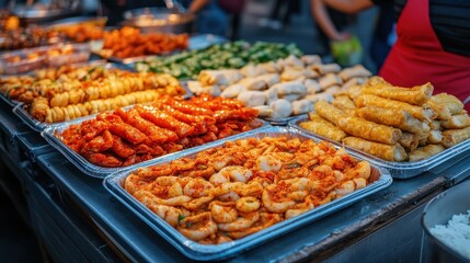 Fototapeta premium Vibrant Night Market Filled with Delicious Street Food