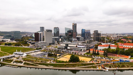 Vilnius City Aerial View, Lithuania. European old city landscape. Downtown city life concept. Architecture, development, transportation and infrastructure