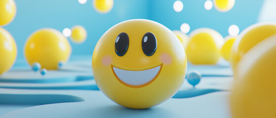 Naklejka premium Smiling Yellow Emoji with Blue Background 3D Render
