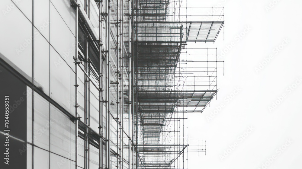 Poster scaffolding on a modern building facade